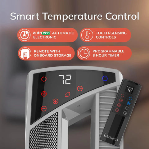 Smart control panel and remote of All Season Hybrid Oscillating Fan And Space Heater For Home Use With Remote Control Timer Thermostat