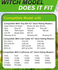 Compatibility chart for Mulching Lawn Mower Blades For 42 Inch Deck With 6 Point Star Design for various mower models.