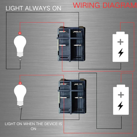 Heavy Duty 30A 250V DPST Rocker Switch 4 Pin Red Lighted On Off Toggle For 120V Or 240V Use, High Current 30 Amp Rating, Dual Pole Single Throw Switch, T125 Temperature Range Minus 25 To 85 Celsius, 2 Pack wiring diagram for light always on and light on when device is on