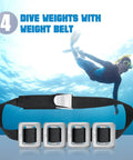 All Around Dive Weights Set For Scuba And Freediving With Nylon Weight Belt And Metal Quick Release Buckle Includes Four Two Point Two Pound Weights For Spearfishing And Summer Underwater Adventures against ocean background