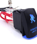 3 Pack Rocker Switch Kit With Laser Sasquatch Lighted Toggle, Blue LED Accent, rear view showing red and black wires