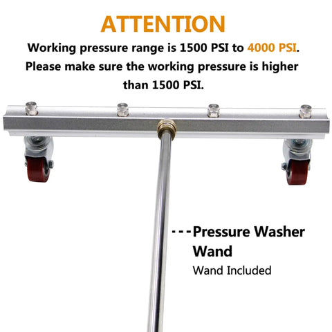Grime Busting 16 Inch Pressure Washer Undercarriage Cleaner With Extension Wand Bundle, showing pressure range and wand included