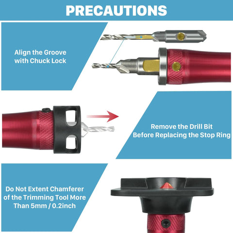 Pro Grade 10 In 1 Countersink Drill Bit Set With Depth Stop And Chamfer Tool usage instructions