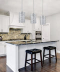Crystal Flush Mount Ceiling Light, 1 Light, Bulb Included, Silver Chrome Finish above modern kitchen island.