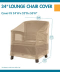 Outdoor Waterproof 34 Inch Wide By 35 Inch Deep By 36 Inch High Patio Chair Cover fits snugly on chair with sealed seams.