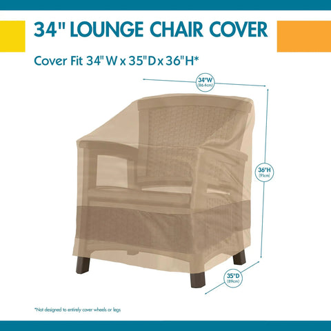 Outdoor Waterproof 34 Inch Wide By 35 Inch Deep By 36 Inch High Patio Chair Cover fits snugly on chair with sealed seams.