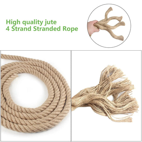 Close-up of heavy duty 1 inch Manila rope 164 feet natural jute thick twisted rope showing 4-strand detail for crafts projects.