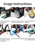 Usage instructions for Bottom Bracket Tapping Tool Set For Bike Frames showing cleaning and tapping procedure with aluminum taps.
