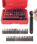 Tamper Proof Torx Bit Set With Mini Ratchet Wrench, Pro Grade Thirty Four Piece Cr V Steel Security Bits For Precision Fastening