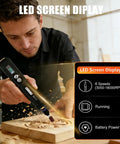 Cordless Rotary Tool Kit With Five Speed Settings 3.7V Mini Grinder Led Front Light 42 Piece Accessory Set in use for carving wood
