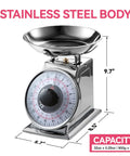 2 Pound Analog Food Scale With 32 Ounces Capacity Stainless Steel Mechanical Kitchen Scale Removable Bowl Tare Function Retro Style