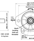 Technical drawing of Beefy Bi Directional Hydraulic Gear Motor Or Pump With High Flow 8 To 26 CC Per Rev, shaft details visible.