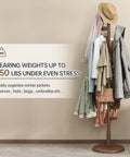 Cactus Style Solid Wood Coat Rack With Six L Shaped Hooks Freestanding Walnut Coat Tree Three Adjustable Heights For Bedroom Or Entryway