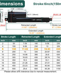 Dimensions chart for 6 Inch Stroke Linear Actuator 12V DC Built Tough Heavy Duty Electric Actuator IP65 Waterproof With Mounting Brackets