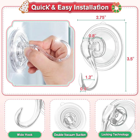 Heavy Duty Suction Wreath Hanger With Wipes Included, 22 Pound Capacity Large Clear Display Hook For Front Doors, Hella Strong Locking Base That Stays Planted Without Leaving Any Stubborn Residue