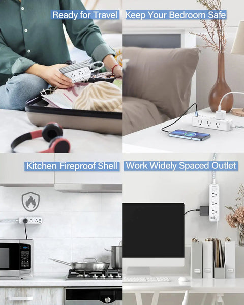 Power Strip Surge Protector With Nine Outlets Two USB Ports And One USB C Three Sided Braided Four And A Half Foot Extension Cord Flat Plug Wall Mount Extender Must Have For Home And Office Desktop Charging Station