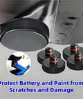Heavy Duty Jack Pads For Tesla Models 3 S X Y With Juniper Style 4 Pucks And Storage Case Ideal For Safe Tire Rotations And Battery Protection From 2013 To 2026 installed on a car.