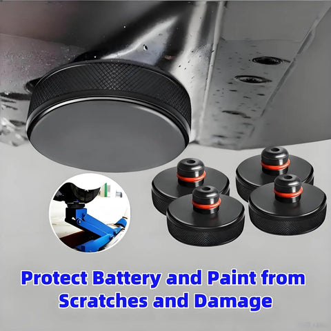 Heavy Duty Jack Pads For Tesla Models 3 S X Y With Juniper Style 4 Pucks And Storage Case Ideal For Safe Tire Rotations And Battery Protection From 2013 To 2026 installed on a car.