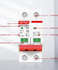 Solar Panel Disconnect Switch 2 Pole DC Circuit Breaker 63A Beefy Isolator For PV System 1000V Max DIN Rail Mount front view