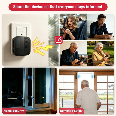 Smart Door Chime Alarm For Home And Office, Instant Door Open Alerts To Your Phone, No Brainer Setup, Great For Kids Safety And Dementia Care, 20 Chimes, 5 Volume Levels, 2.4GHz Connection, Reliable Wireless Security on a wall outlet