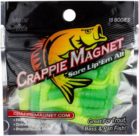 Crappie Magnet Jig Bodies 1 3/4 Inch Chartreuse Glow 15 Pack Split Tail Action That Stays Straight On Your Hook Ultra Effective