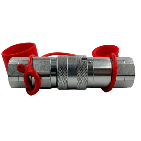 ISO16028 3/4 in NPT skid-steer flat-face hydraulic quick-connect coupling with red dust caps, metal body