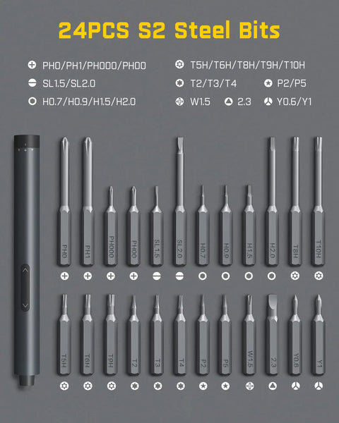Mini Electric Precision Screwdriver Kit With LED Light And 24 Magnetic Bits High Torque 3 Nm Magnetic Storage Hex Bits