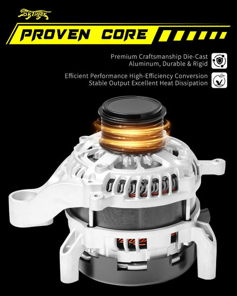 Beefed Up 2.0L Alternator For Honda Civic 2016 2017 2018 2019 2020 2021 2022 Automatic Transmission Ex LX Sport Type R Models With 12V 135A Output CW Rotation 7 Groove Pulley Replacement OE 31100 5BA A01 detailed view showing aluminum housing