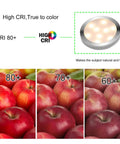 Slim LED Under Cabinet Lighting Puck Lights With Easy Install Touch Dimming 12V Hardwired or Plug In showcasing high CRI apples.
