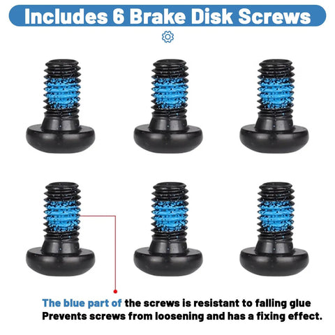 Includes 6 brake disk screws for 140mm 6-Bolt Stainless Steel Bike Disc Brake Rotor For Road, Mountain, BMX And Electric Scooters.
