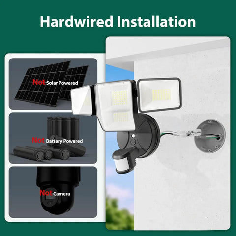 Built Tough 70W Outdoor Security Light 7000 Lumens Four Head LED Flood Lamp With Motion Sensor Hardwired Dusk To Dawn IP65 Waterproof For Backyard Patio Driveway