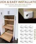 Solid As A Rock Nylon Drawer Bumper Pads With Slick Glide Slide Spacers For Roll Out Shelves Zero Dings On Cabinet Doors Easy Install Includes Mounting Screws, showing installation in a kitchen cabinet.