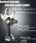 Heavy Duty Battery Powered Cable Cutter 75mm Ratchet Tool Kit With Charger, showing vertical ratchet and electric cable cutter parts.