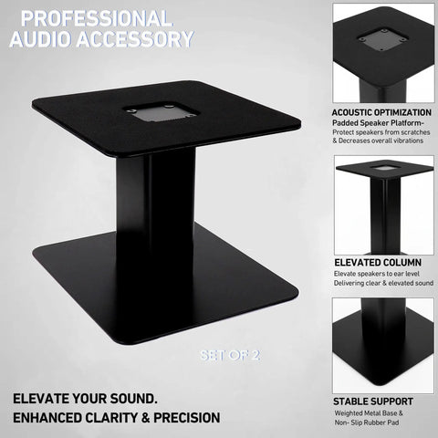 Desktop Speaker Stands Pair With A 7 By 7 Inch Metal Tray And 6 Inch Height Built For Studio Or Desk Setup Anti Skid Vibration Isolation Pads