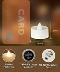 Dimensions and features of 24 Pack Flameless LED Tea Lights Battery Operated With Realistic Flicker For Votive Candles
