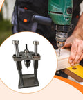 Vertical Drill Guide Attachment For Drill Press Stand, Precise Woodworking Jig For Furniture Making DIY Projects And Pro Carpentry Easy Hole Positioning And Accurate Drilling in use.