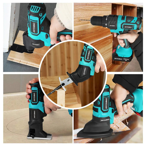 20V Max Electric Drill Tool Combo Kit 5 In 1 Multi Head Power Drill Set with Li Ion Batteries shown in multiple uses