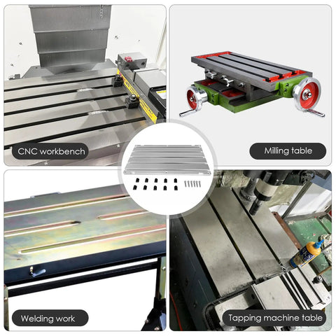 Badass Straight Up Heavy Duty 6061 Anodized Aluminum T Slot Plate Fixturing Table For CNC Milling And Garage Builds Featuring Rock Solid Press Clamp Support With Vacuum Suction Mounting Kit shown on CNC workbench and milling setups.