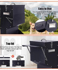 Set And Forget Outdoor Dog Feeder With Sturdy Rain Cover 25 Pound Gravity Kibble Bowl showing two handles and top lid design.