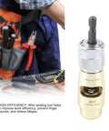 Tough Zinc Alloy Electric Drill Wire Twister Stripper, Quick Copper Terminal Crimping Tool in use with tools on a workbench.
