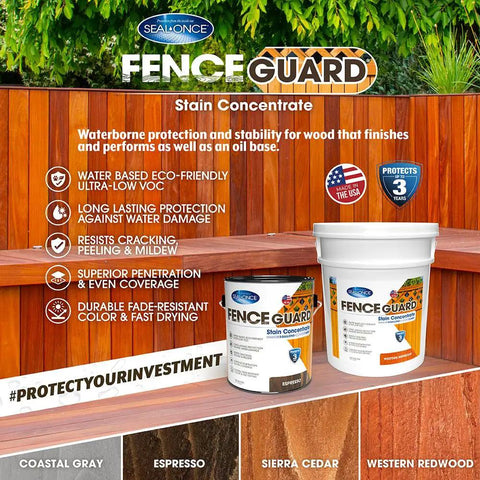 Built Different Exterior Wood Stain And Heavy Duty Fence Guard With Seriously Tough Water Repellent Finish Sierra Cedar Tint in 5 gallon tub.