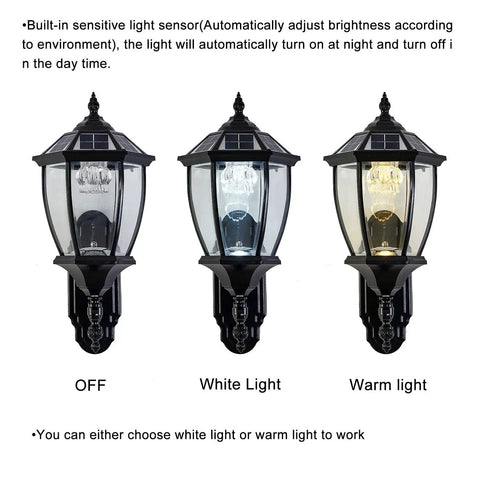 Solar Powered Wall Lamp With Light Sensor Auto On At Night Waterproof Outdoor LED Hexagonal Sconce For Porch Yard Garden Garage Fence Black No Fuss Easy Install Weatherproof Durable Illumination