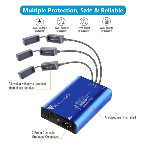 Five in One Rapid Smart Battery Charging Hub for DJI Mavic 3 Drone Series Cine Classic Pro with cable connections