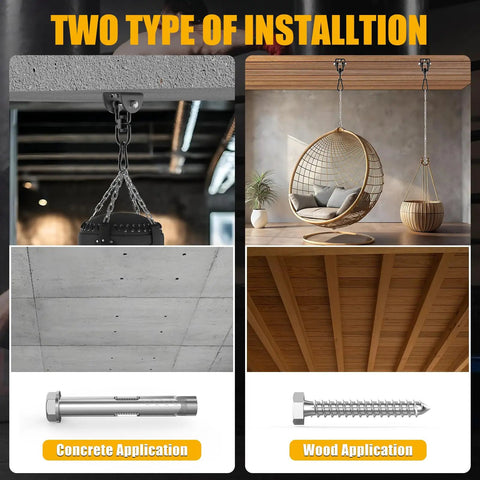 Beefy Heavy Duty Hammock Hanging Kit With 1200 Pound Capacity And 360 Degree Swivel for concrete and wood installation
