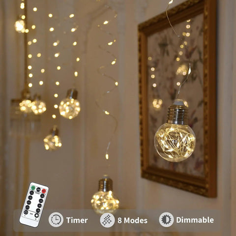 Warm White 200 LED Wishing Ball Window Curtain Lights With Remote USB Battery Powered Twinkle Globe Fairy Lights for Wedding Decor