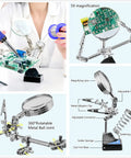 All In One 100W Soldering Iron Kit With LCD Temperature Display, Adjustable Heat, Magnifying Glass, Helping Hands shown in use