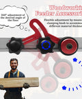 Pro Grade Table Saw Press Feeder With Dual Side Pressure showing angle adjustment and operator for precise woodworking.