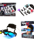 Micro Gear Set And Night Mission Goggles With Adjustable Belt And LED Light Beams Glasses components and packaging