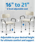 Heavy Duty Shower Chair With Padded Armrests And Back For Inside Shower Comfort And Safety Slip Resistant Bathtub Seat With Adjustable Height And Built To Last Support Up To 350 Lbs Capacity adjustable to 16 to 21 inches height.