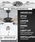 Montlake 52 Inch Bronze Ceiling Fan With Bowl Light Dope LED Bulbs Included Quiet Reversible Motor and dual blade finishes